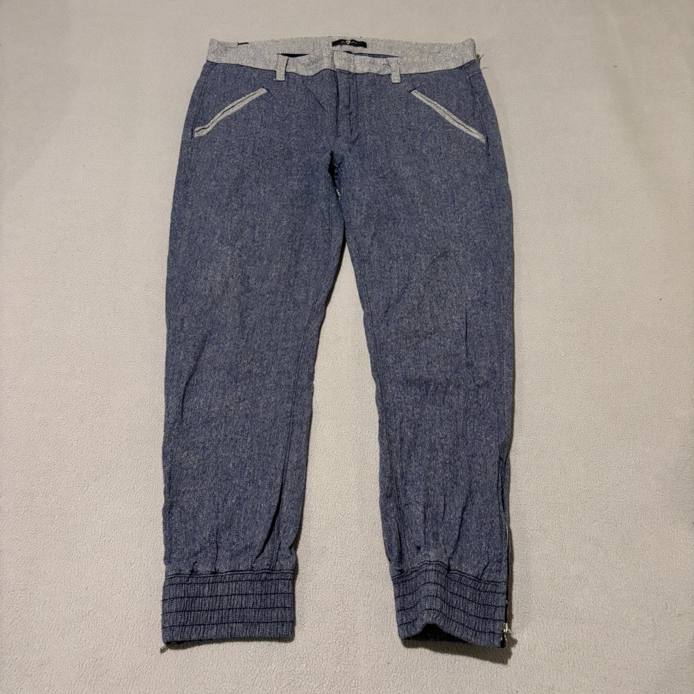 7 For All Mankind Womens Size 28 Blue Herringbone Zipper Jogger Pants Casual
